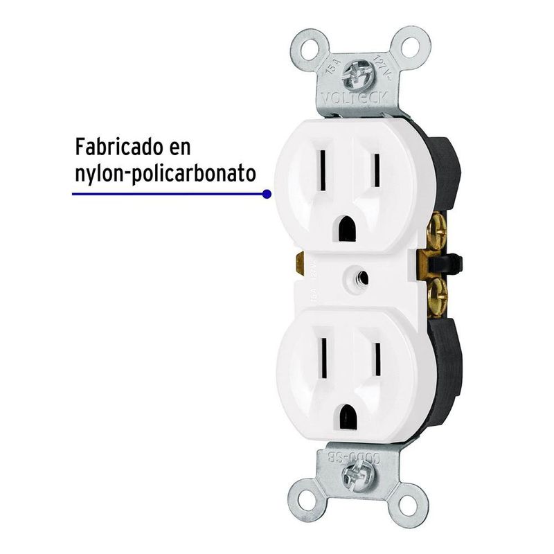 Tomacorriente Doble 2 Polos 3 Hilos Standard Blanco - Volteck