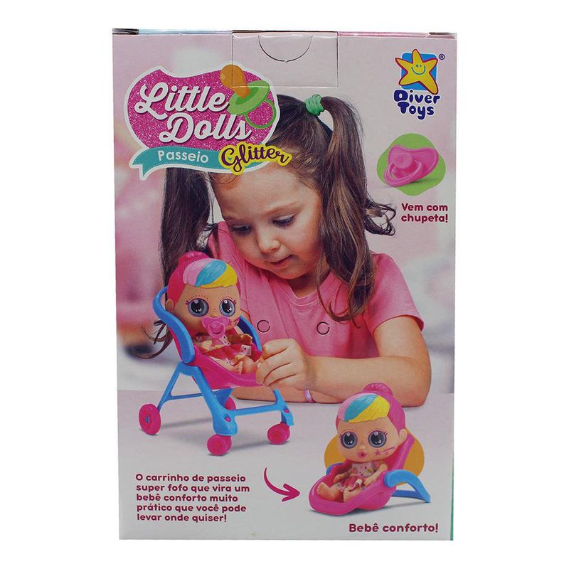 Muñeca Little Dolls Paseo Glitter con Carrito y Chupón