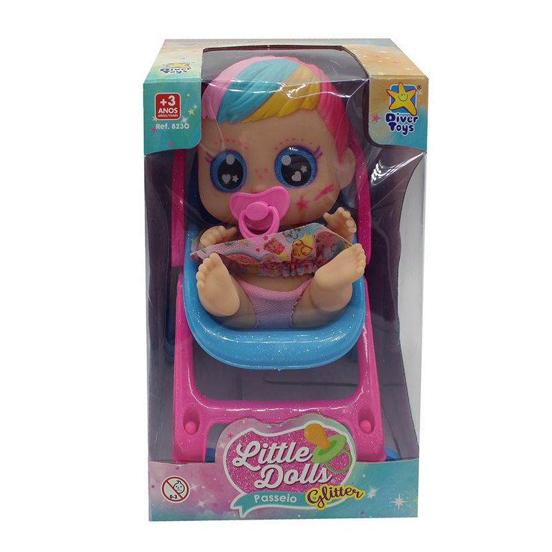 Muñeca Little Dolls Paseo Glitter con Carrito y Chupón