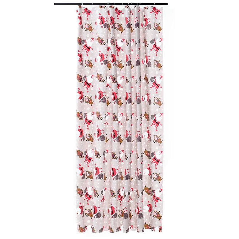 Cortina de Baño Blanca con Santa y Renos