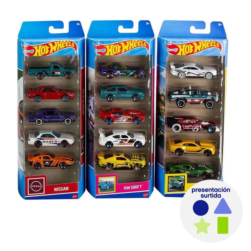 Hot Wheels Pack de 5 Autos Metálicos con Diseño Especial Surtido