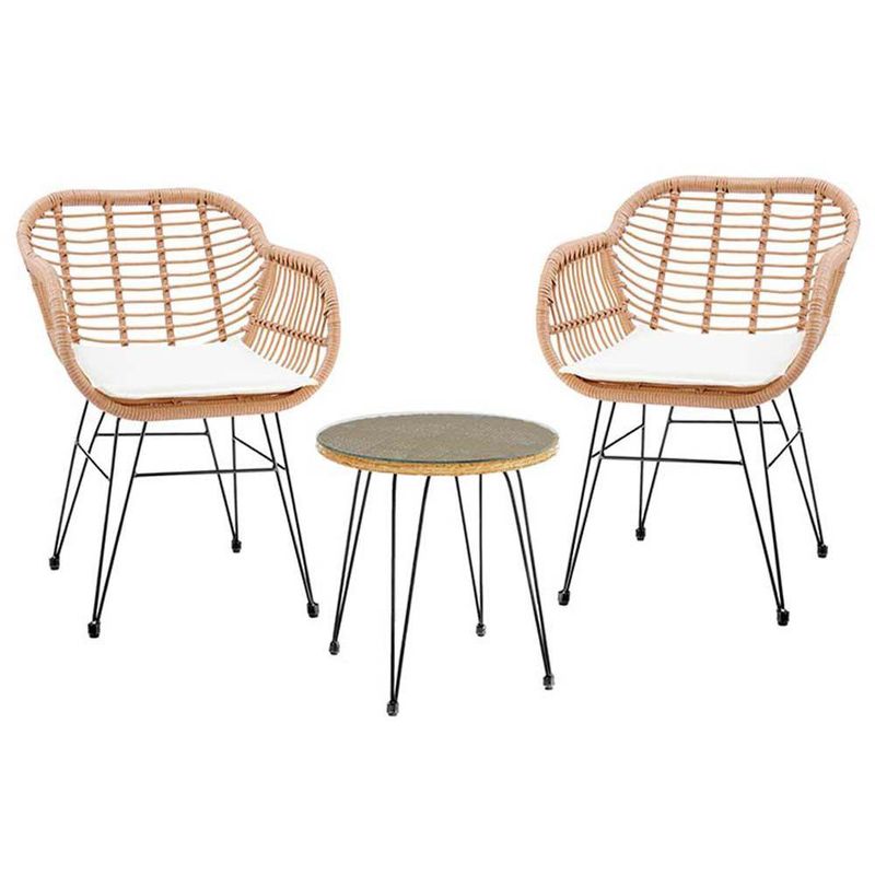 Mueble de Jardín Annie Ratán y Cojines Blancos 3 Pzas