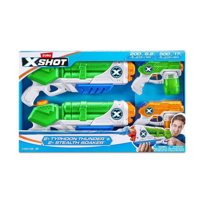 Set de 4 Pistolas de Agua X Shot Typhoon Thunder y Stealth Soaker