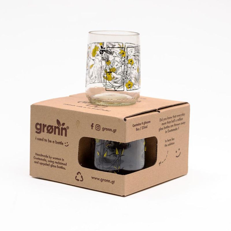Set de 4 Vasos Transparentes con Diseño 8 Oz - Gronn