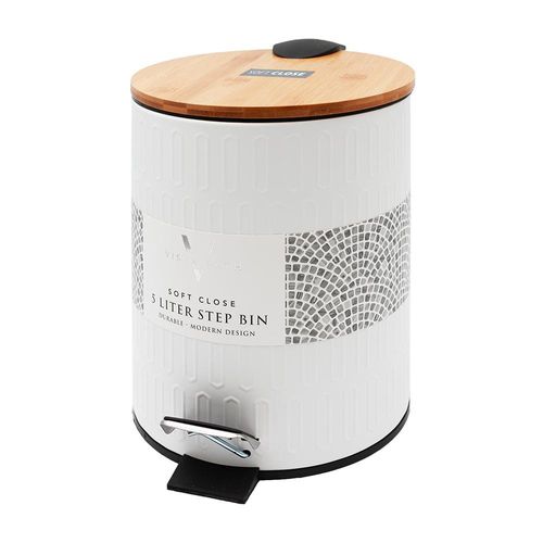 Bote de Basura con Pedal 5 L Tapa de Bambú