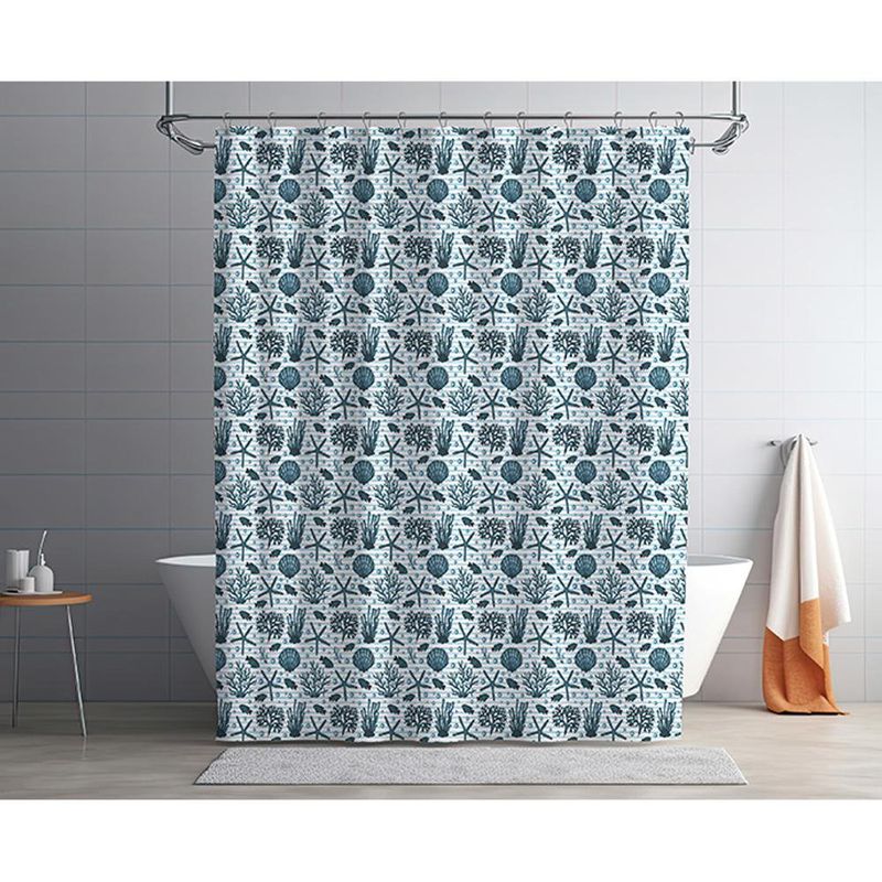 Set de Cortina con Ganchos Diseño Mar Azul