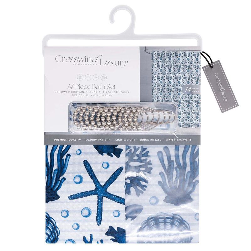 Set de Cortina con Ganchos Diseño Mar Azul