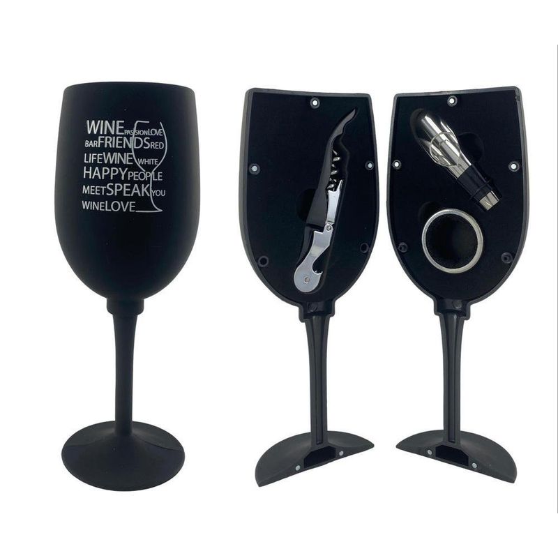 Set de 3 Accesorios para Vino con Estuche Diseño de Copa 9x9x23.5 Cm