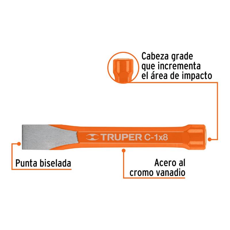 Cincel De 1 Plg X 8 Plg Acero Cromo Vanadio
