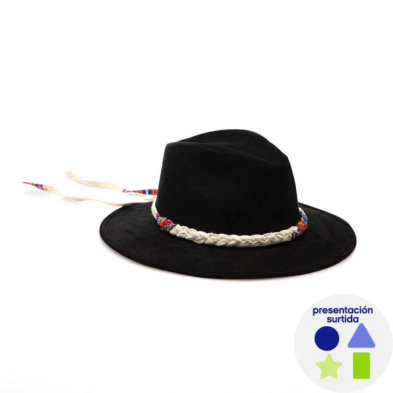 Sombrero Negro De Gamuza Con Cinta Típica