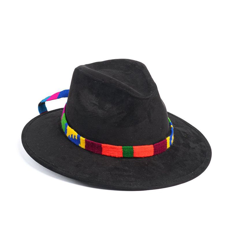 Sombrero Negro De Gamuza Con Cinta Típica