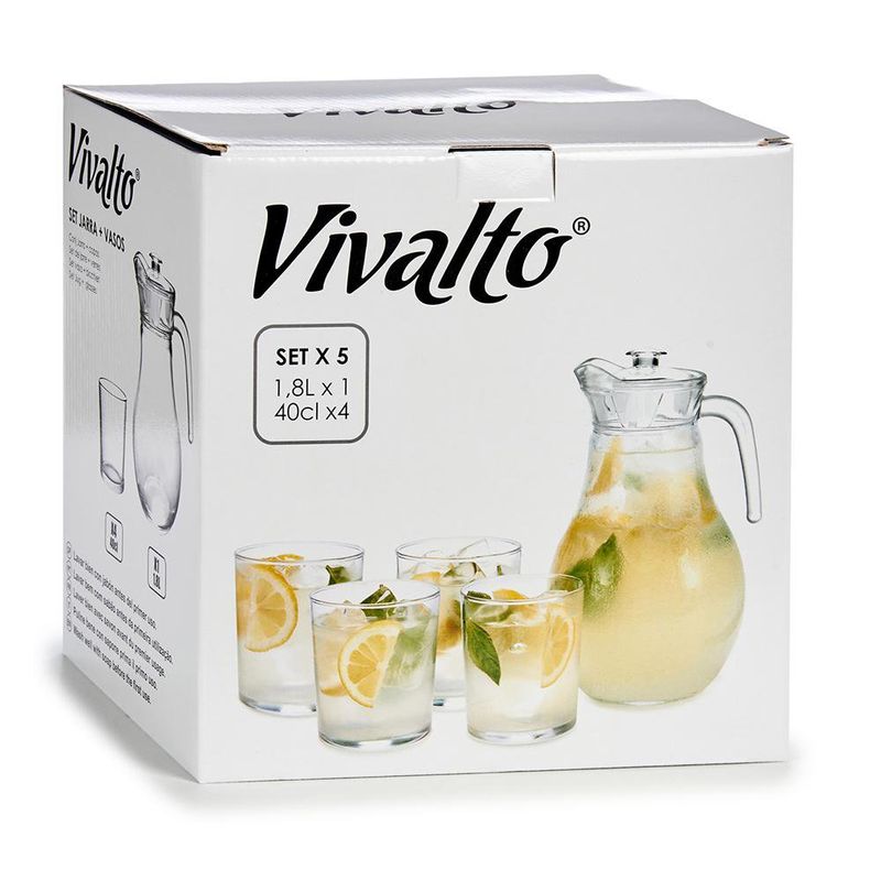 Set de Pichel y Vasos Transparente 1.8 L 5 Pzas