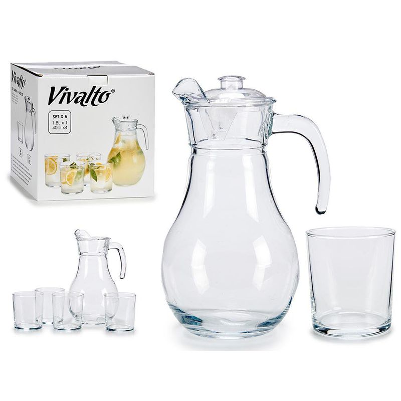 Set de Pichel y Vasos Transparente 1.8 L 5 Pzas