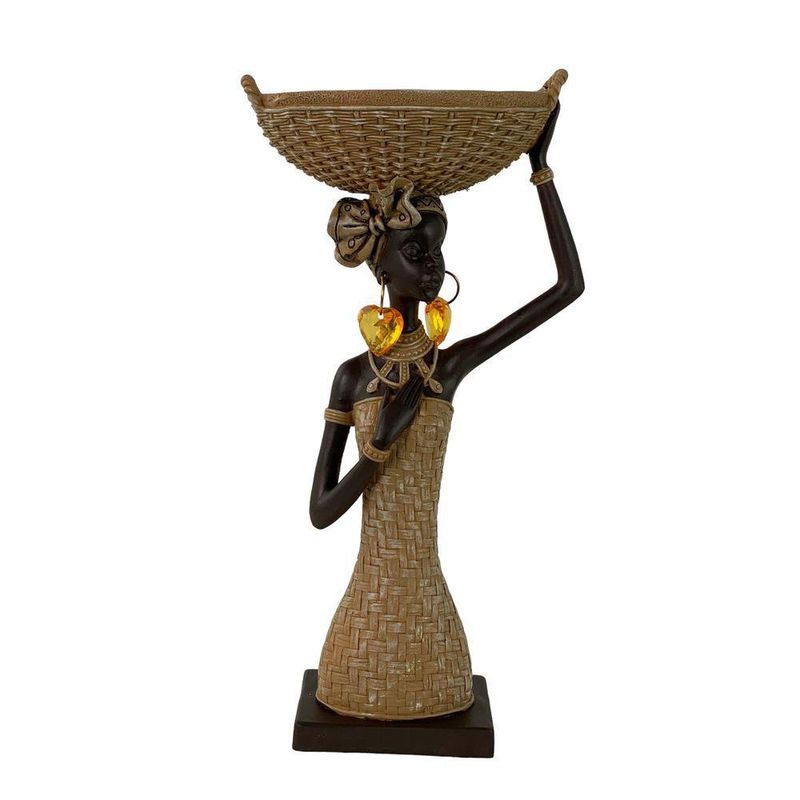 Figura Decorativa de Mujer Africana con Canasta