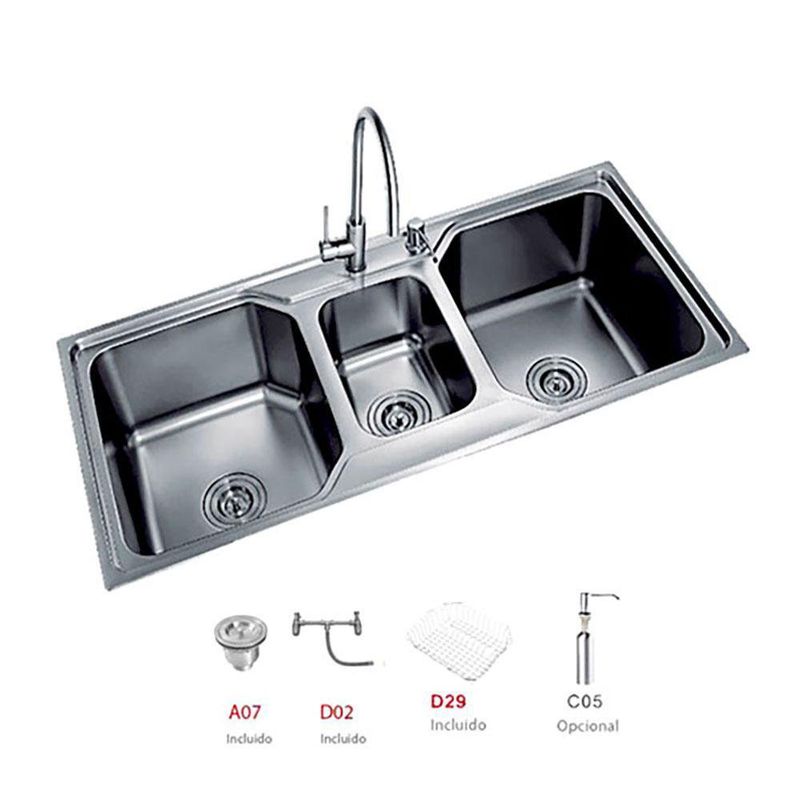 Lavatrastos de Acero Inoxidable 3 Fosas 106 Cm - Prymium