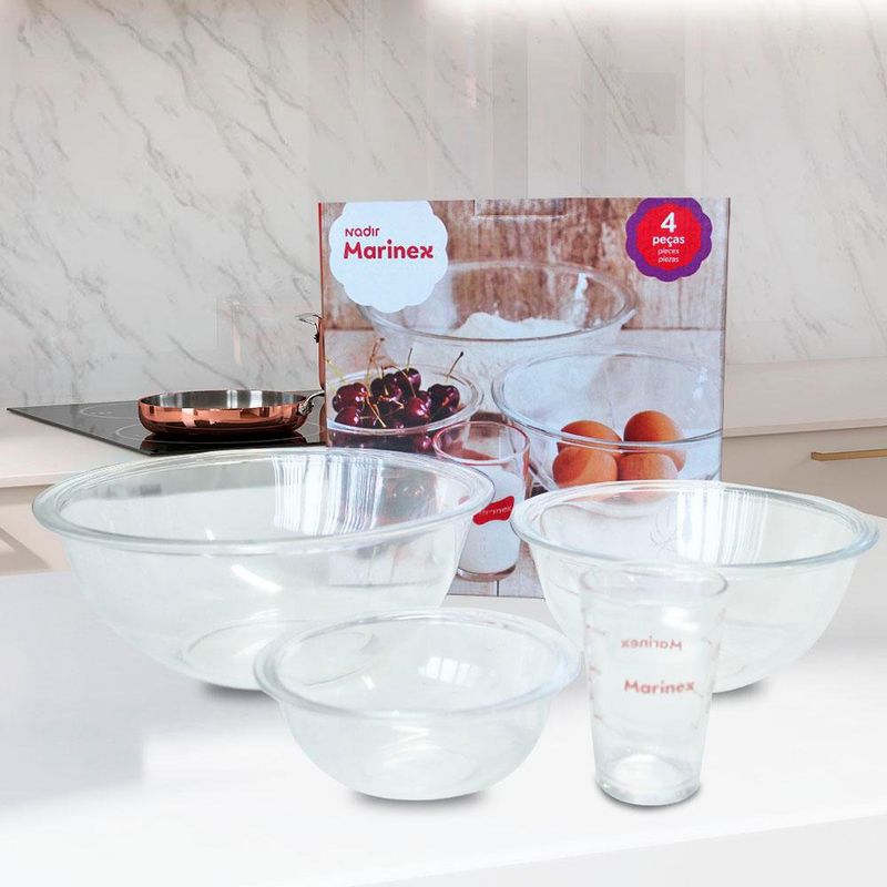 Set de Bowls + Vaso Medidor de Vidrio