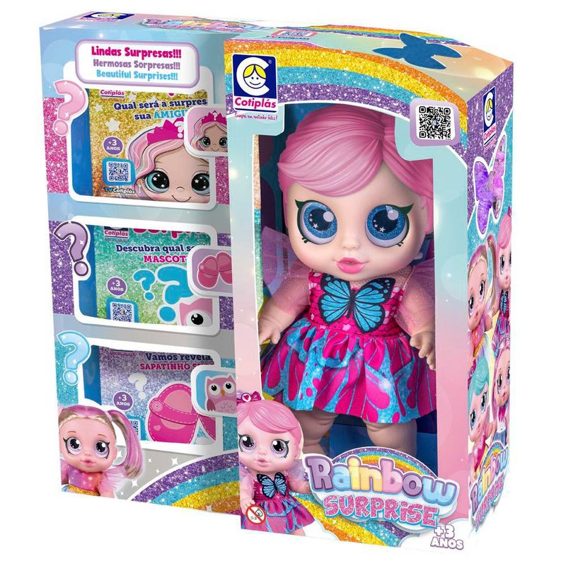 Muñeca Arcoíris con Sorpresas y Cabello Rosa