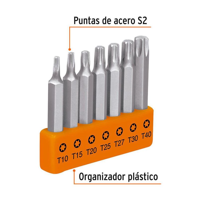 Set De 7 Puntas Torx 2 Plg - Truper