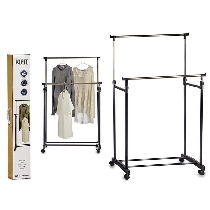 Colgador Metálico Ajustable con Ruedas Negro