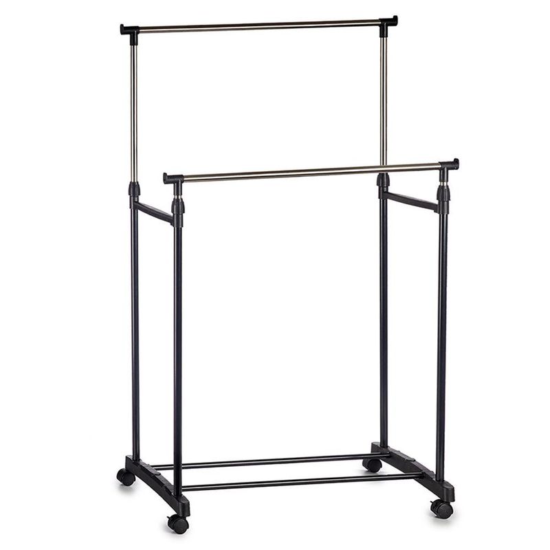 Colgador Metálico Ajustable con Ruedas Negro
