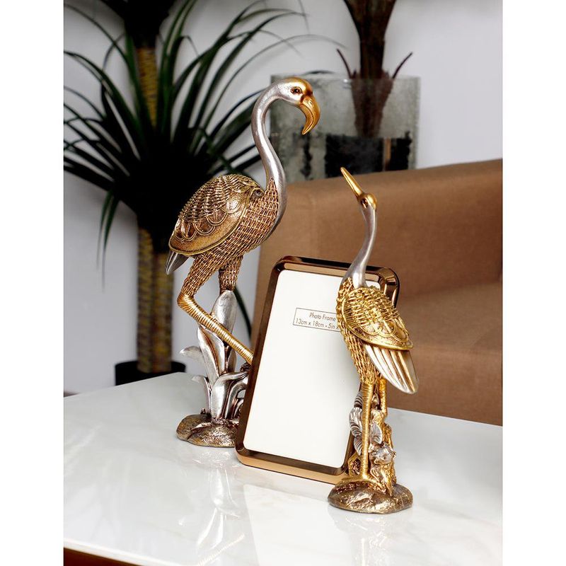 Figura Decorativa de Flamingo Dorado y Plateado