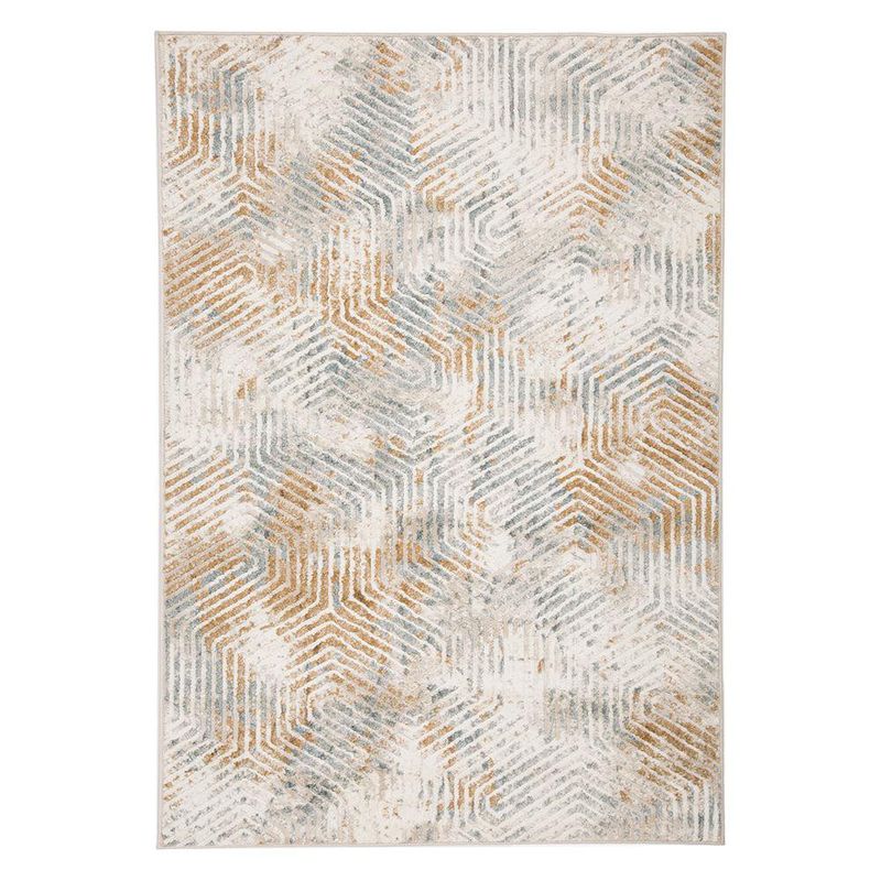 Alfombra Decorativa Beige y Gris con Toques Dorados 160 x 235 Cm