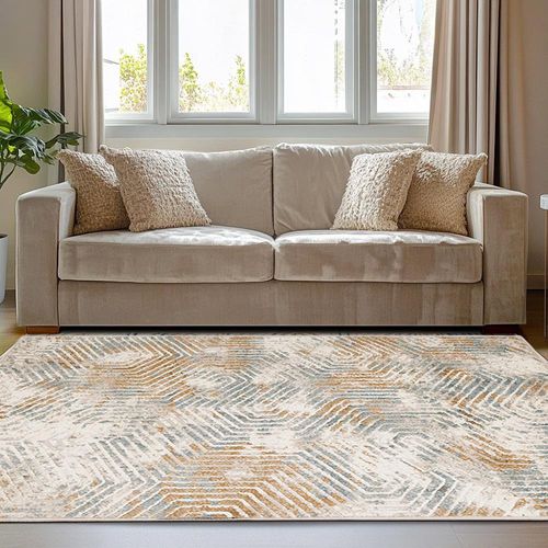 Alfombra Decorativa Beige y Gris con Toques Dorados 160 x 235 Cm