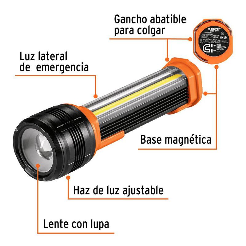 Linterna De Mano Recargable Led De 480 Lm - Truper