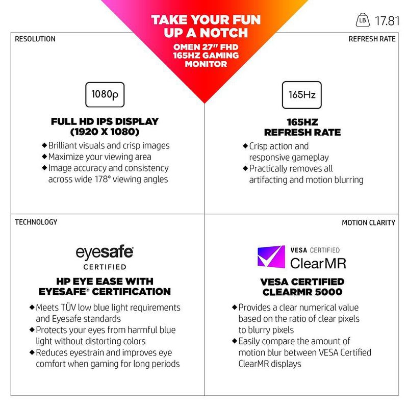 Monitor Gaming 27 Plg Fhd 165hz Negro