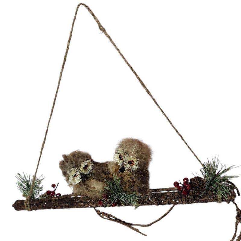 Colgante Navideño de Tronco con Búhos y Detalles Naturales