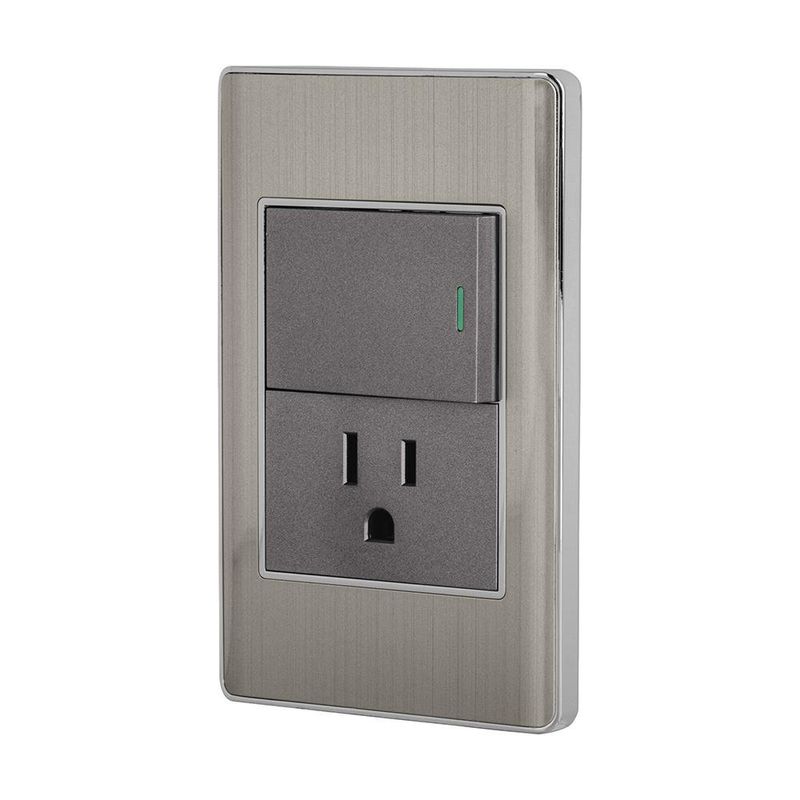 Tomacorriente e Interruptor 1.5 Módulos Lisboa Acero - Volteck