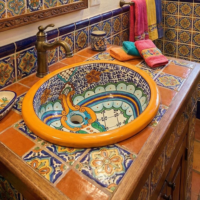 Lavamanos Ovalado Mediano Empotrable Diseño Pirámide Multicolor