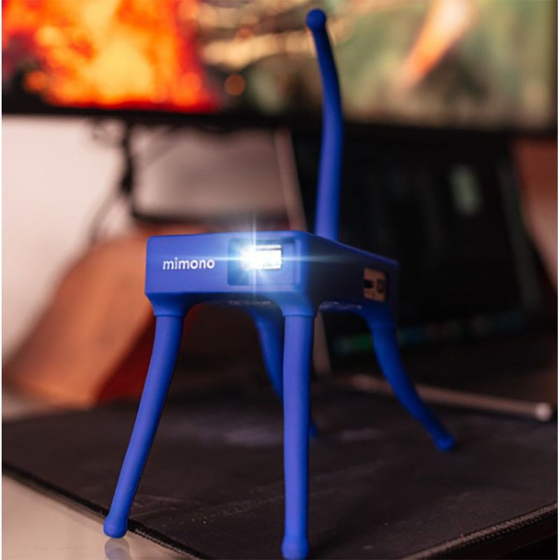 Proyector Portátil Azul de 5 Lásers Alta Definición, Imágenes Brillantes HD 720P, Dinámico, Enfoque Automático Y Con 4 Horas De Proyección - Mimono