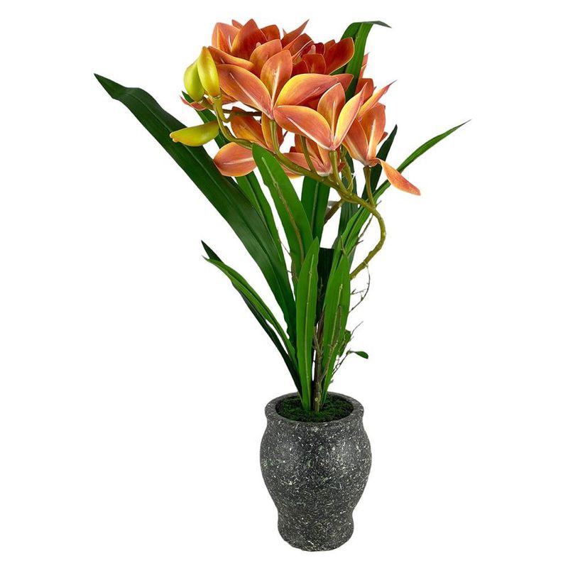 Orquídea Artificial Naranja con Maceta 76 cm