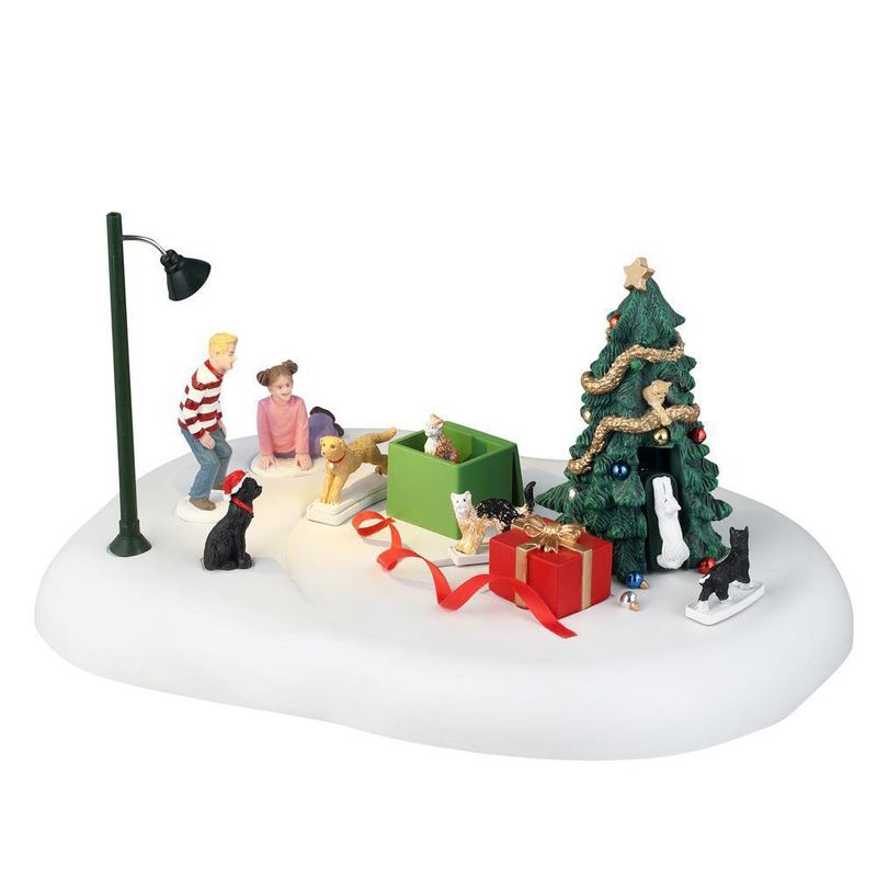 Figura de Gatos Navideños con Luz, Movimiento y Sonido