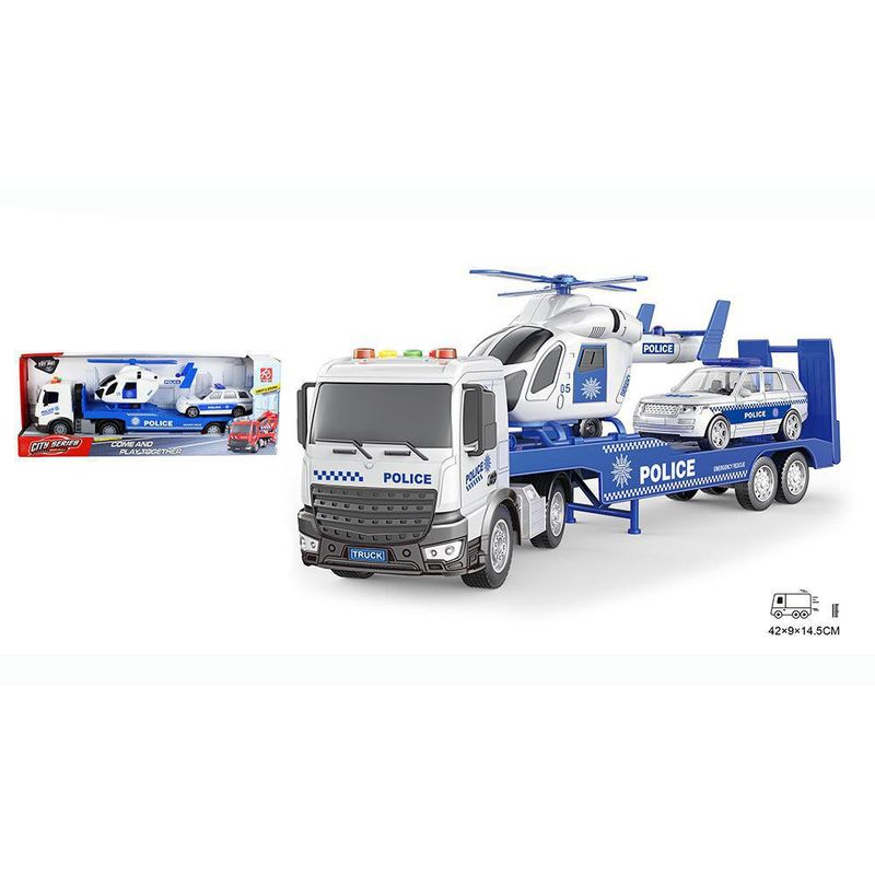 Tráiler con Carro de Policía Y Helicóptero