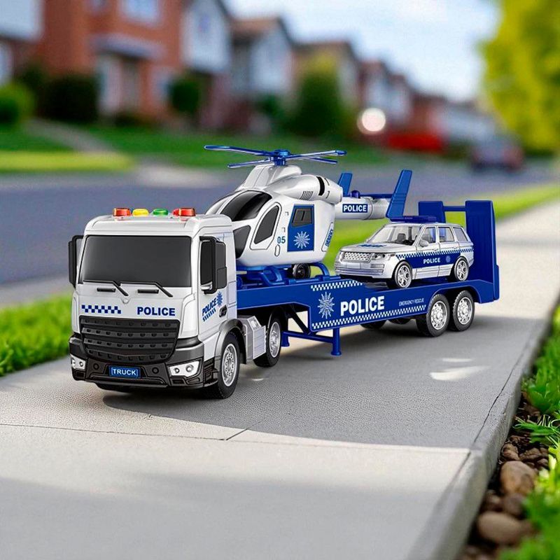 Tráiler con Carro de Policía Y Helicóptero