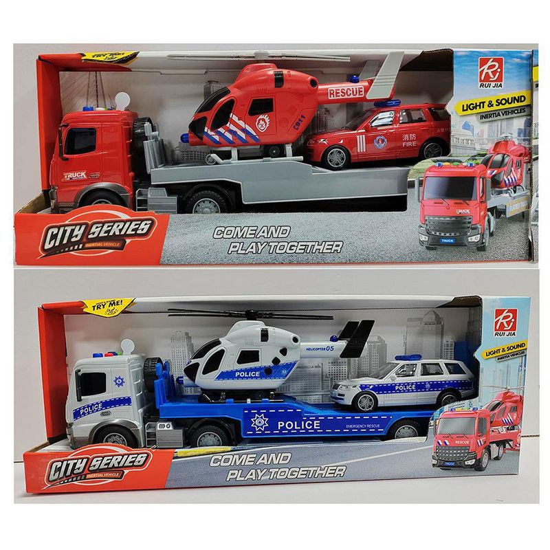 Tráiler con Carro de Policía Y Helicóptero