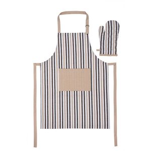 Set Delantal y Guante Rayas Beige y Negro