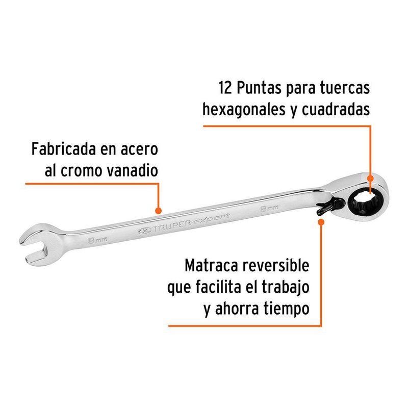 Llave Combinada Matraca con Reversible 8 X 136 Mm