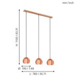 Lámpara Colgante Rocamar Bronce 3 Luces