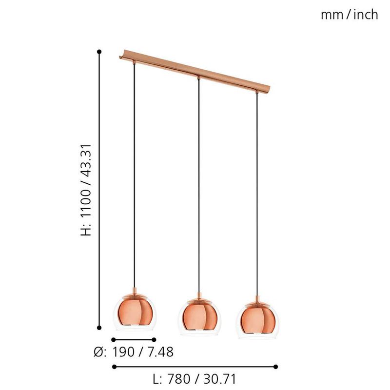 Lámpara Colgante Rocamar Bronce 3 Luces
