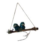 Colgante Navideño de Tronco con Búhos Azules y Detalles Naturales