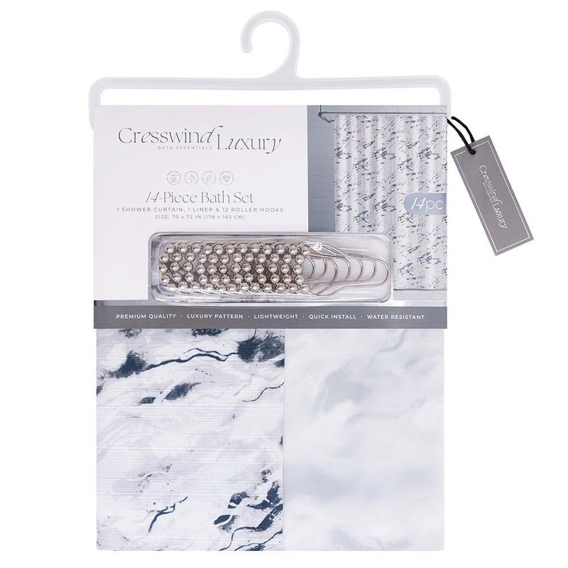 Set de Cortina con Liner y Ganchos Diseño Mármol