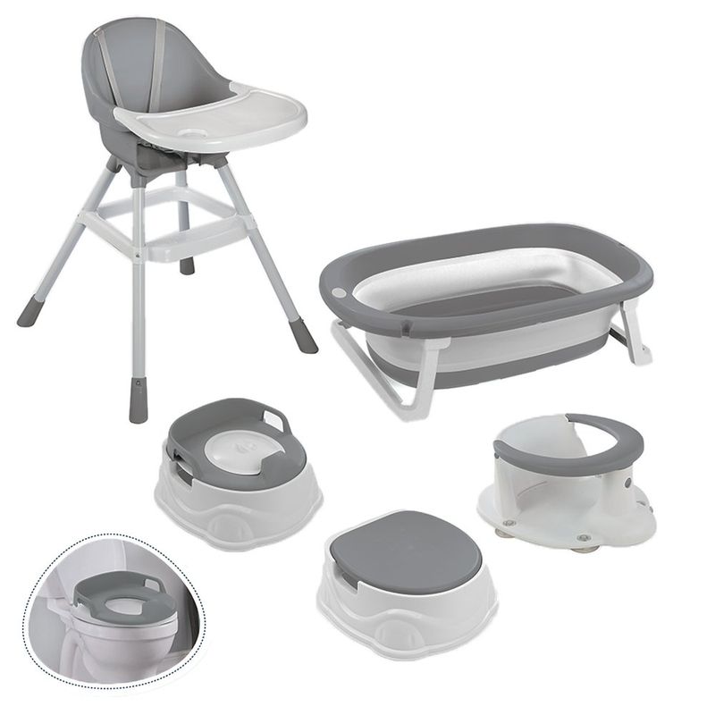 Set Evolutivo de Silla Alta y Bañera Gris 77x48x42.5 Cm