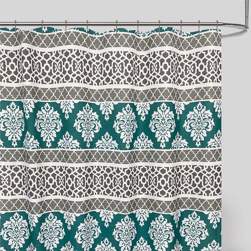 Cortina de Baño con Ganchos Diseño Aqua y Café