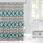 Cortina de Baño con Ganchos Diseño Aqua y Café