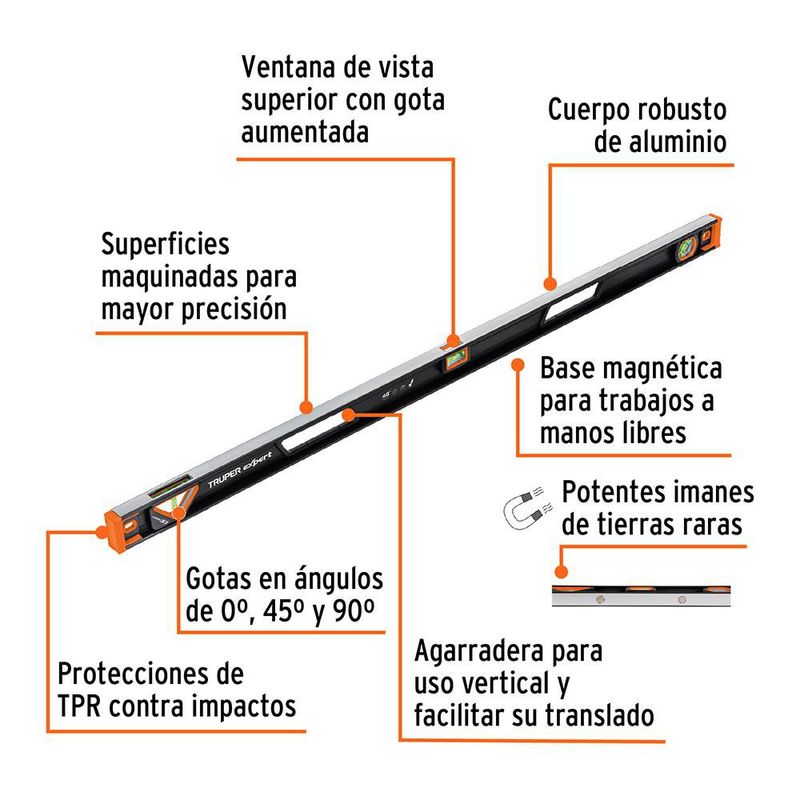 Nivel Viga Magnético De 122 Cm - Truper Expert
