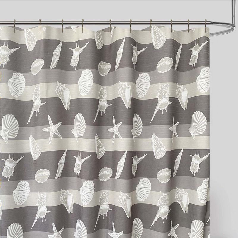 Cortina de Baño con Ganchos Gris con Diseño de Mar