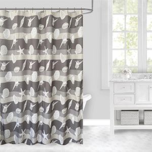 Cortina de Baño con Ganchos Gris con Diseño de Mar
